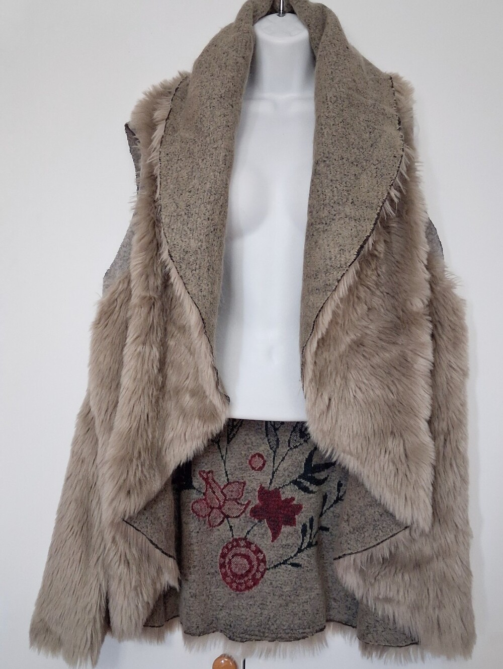 DYLAN Taupe Faux Fur Open-Front Vest